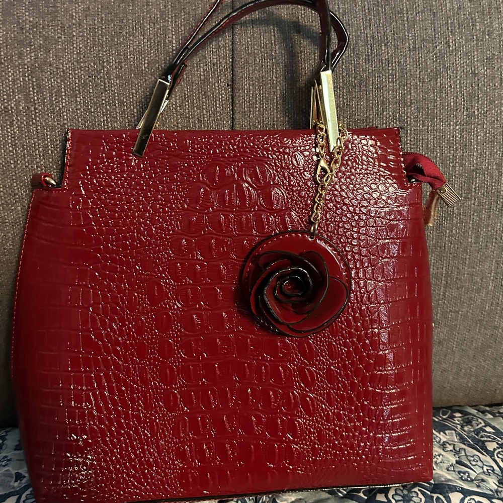 Elegant Red Croc-Embossed Handbag